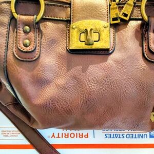 Black Rivet Brown Satchel with Gold Buckle